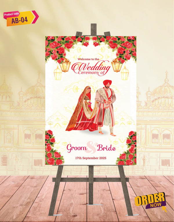 SIKH WEDDING WELCOME BOARD WITH WOODEN STAND | AB-04