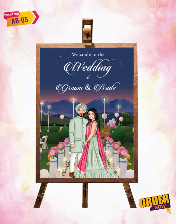 PUNJABI WEDDING WELCOME SIGN BOARD WITH WOODEN STAND | AB-05